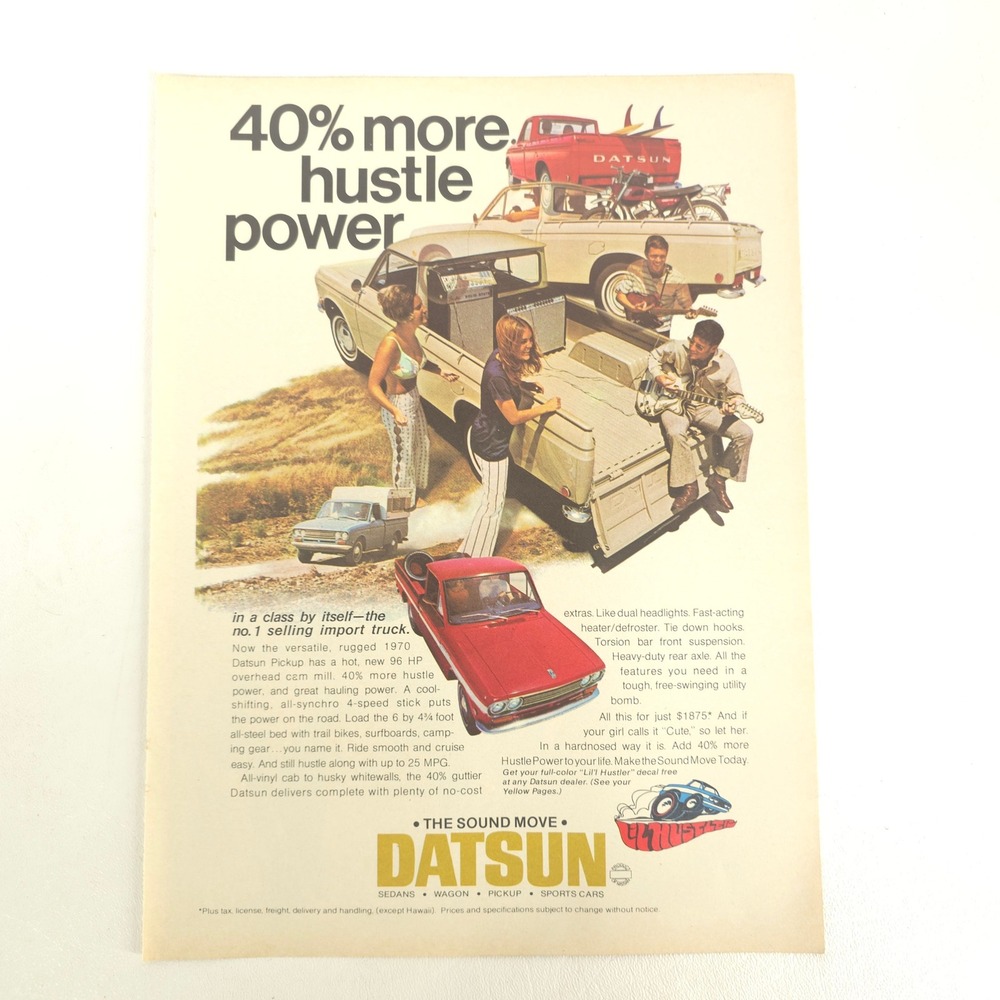 Datsun 1970 Pickup Print Ad Garage Wall Art Power Vintage Truck Car Show Display